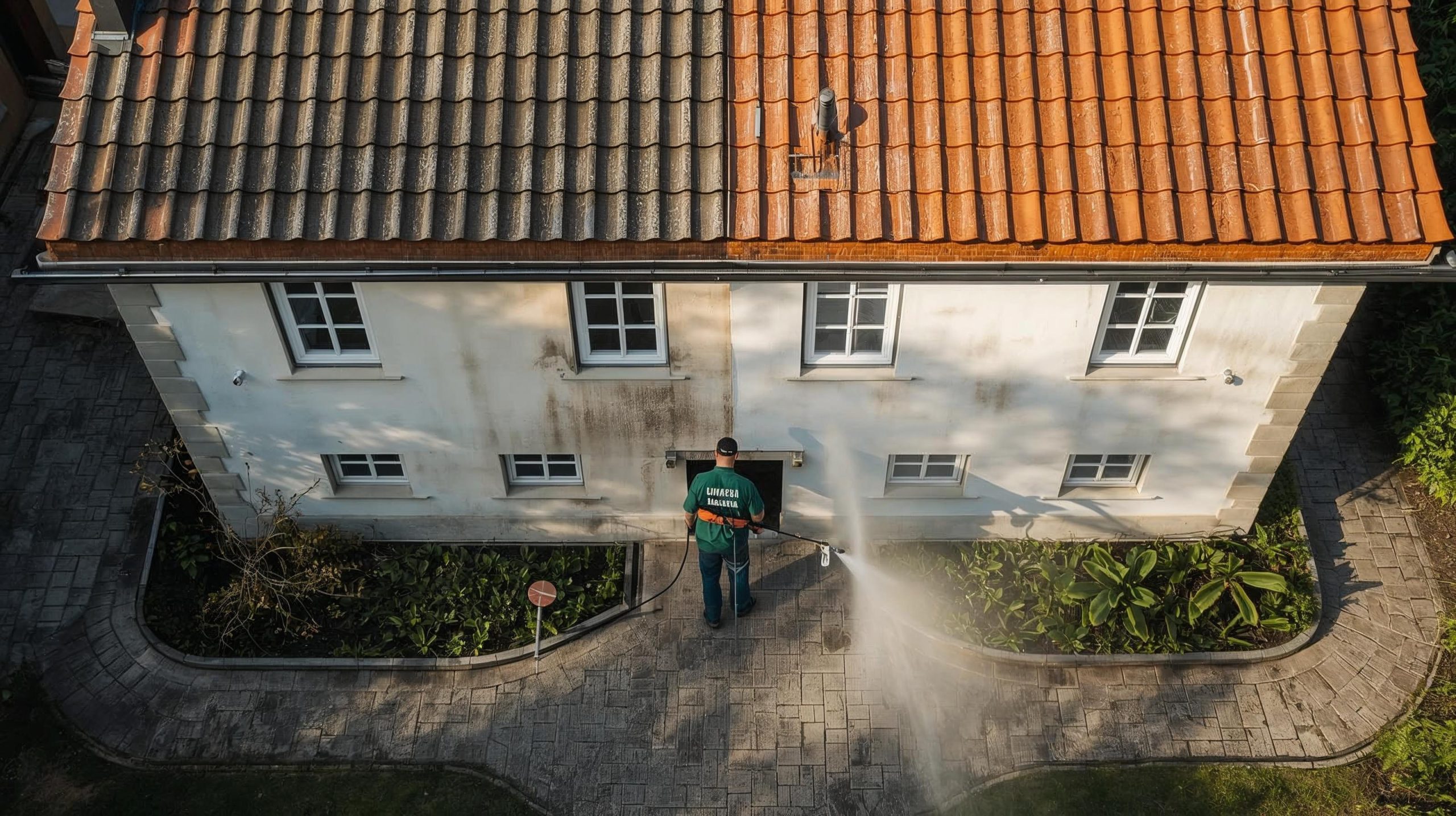 Homlokzattisztítás családi házon – Lumaterra környezetbarát homlokzatmosás előtte és utána